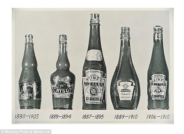 a line up of vintage ketchups